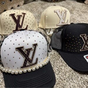 Stylish Caps with Logo and Pearl Detail